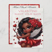 魅惑的なアフリカ系アメリカ人のキュピッド・バレンタインデー エンクロージャーカード (正面/裏面)