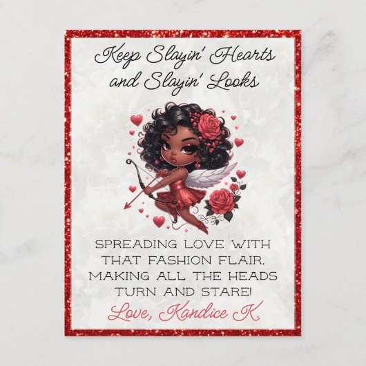 魅惑的なアフリカ系アメリカ人のキュピッド・バレンタインデー エンクロージャーカード (裏面)