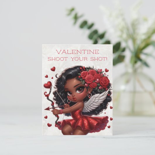 魅惑的なアフリカ系アメリカ人のキュピッド・バレンタインデー エンクロージャーカード (スタンド正面)