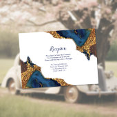 魅惑的なアブストラクトブルーゴールドの結婚式の披露宴 エンクロージャーカード