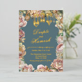 魅惑的なアラビアンナイツブルー結婚フローラ 箔招待状 (立ち正面)