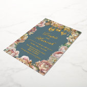 魅惑的なアラビアンナイツブルー結婚フローラ 箔招待状 (回転した状態)