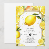 魅惑的なキュートなレモン誕生日 招待状 (正面/裏面)