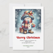 魅惑的なクリスマスの雪だるまの祭りの水彩カード シーズンカード (正面)