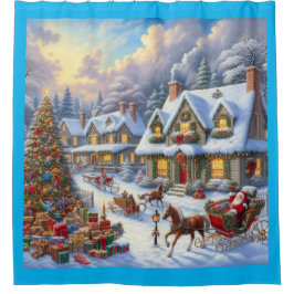 魅惑的なクリスマスビレッジシーン シャワーカーテン