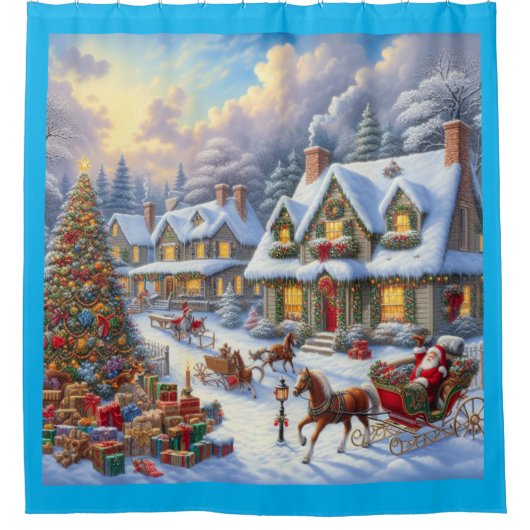 魅惑的なクリスマスビレッジシーン シャワーカーテン (正面)