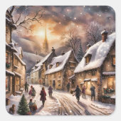 魅惑的なクリスマスビレッジシーン スクエアシール (正面)