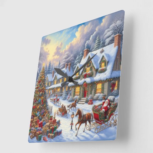 魅惑的なクリスマスビレッジシーン スクエア壁時計 (傾斜)