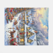 魅惑的なクリスマスビレッジシーン フリースブランケット (正面(横))