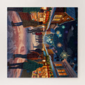 魅惑的なクリスマスマーケットタウンウィンターワンダーランド ジグソーパズル (横)