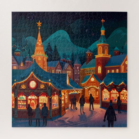 魅惑的なクリスマスマーケットタウンウィンターワンダーランド ジグソーパズル (縦)
