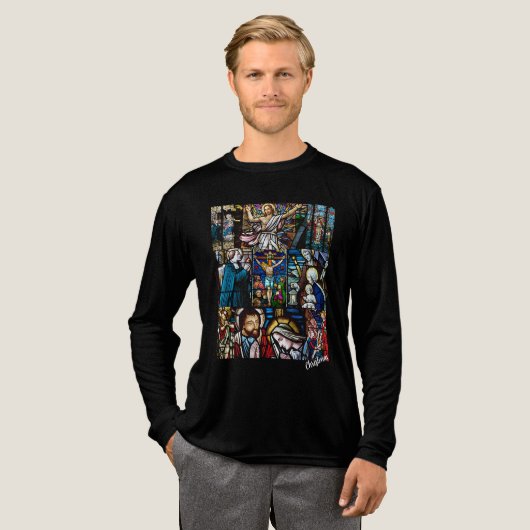 魅惑的なクリスマス テーマのガラスアート トライブレンドTシャツ (正面全体)