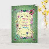 魅惑的なグリーン/イエローの誕生日（女性） カード (黄色い花)