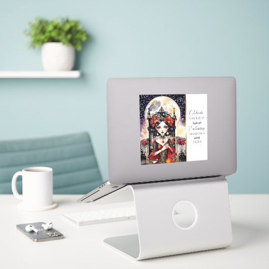 魅惑的なゴシックフェアリーのクリスマス シール (デスク上のノートパソコン)