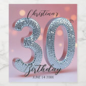 魅惑的なシックなピンクとシルバーのセクイン30誕生日 ワインラベル (シングルラベル)