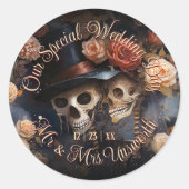 魅惑的なスケルトンロマンチックなキスゴシック結婚ズ ラウンドシール (正面)