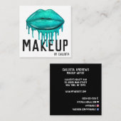 魅惑的なスパークリーティール（緑がかった色）グリッタードリップスリップメイクアップ スクエア名刺 (正面/裏面)