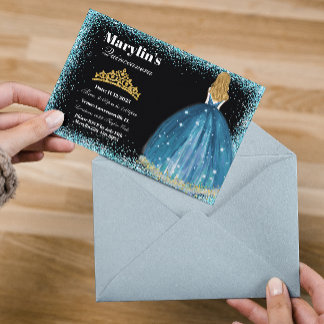 魅惑的なターコイズグリッターのプリンセスのキンセアニエラ 招待状