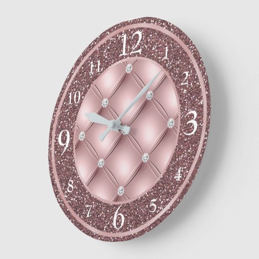 魅惑的なダーク赤面ピンクグリッターとダイヤモンド ラージ壁時計 (傾斜)
