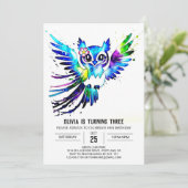 魅惑的なチャーミングデジタルフクロウの誕生日 招待状 (スタンド正面)