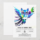 魅惑的なチャーミングデジタルフクロウの誕生日 招待状 (正面/裏面)