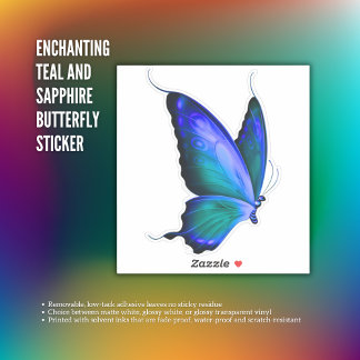 魅惑的なティール（緑がかった色）とサファイアバタフライ シール
