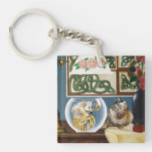 魅惑的なトラ猫とタツノオトシゴの幻想画 キーホルダー (正面)
