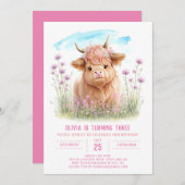 魅惑的なハイランド・カウの少女の誕生日パーティーへの招待 招待状 (正面/裏面)