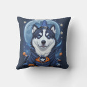 魅惑的なハスキー犬：魔法のハロウィーンの喜び クッション (裏面)