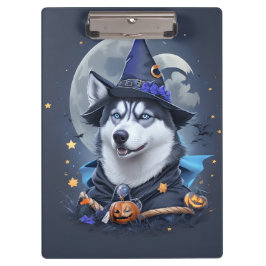 魅惑的なハスキー犬：魔法のハロウィーンの喜び クリップボード