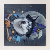 魅惑的なハスキー犬：魔法のハロウィーンの喜び ジグソーパズル (横)