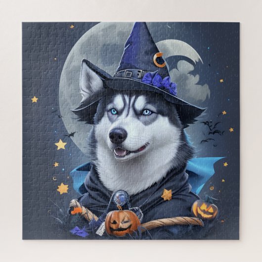 魅惑的なハスキー犬：魔法のハロウィーンの喜び ジグソーパズル (縦)