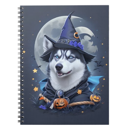 魅惑的なハスキー犬：魔法のハロウィーンの喜び ノートブック (正面)