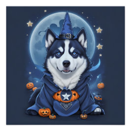 魅惑的なハスキー犬：魔法のハロウィーンの喜び ポスター