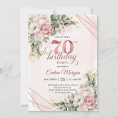 魅惑的なバラピンクの輝く花の70歳の誕生日 招待状 (正面)