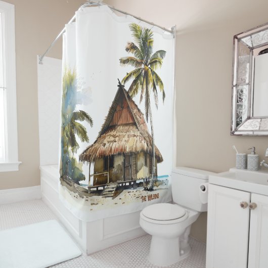魅惑的なビーチハウスシーン シャワーカーテン (インサイチュ)