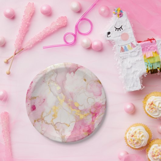 魅惑的なピンクと金ゴールドの大理石効果 ペーパープレート (パーティー)