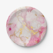 魅惑的なピンクと金ゴールドの大理石効果 ペーパープレート (正面)