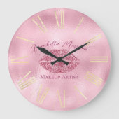 魅惑的なピンクのグリッター唇と金ゴールド ラージ壁時計 (正面)