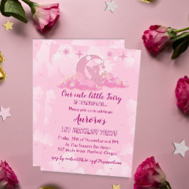 魅惑的なピンクの小さな妖精の雲の誕生日 招待状