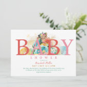 魅惑的なピンクの文字のベビーガールシャワー 招待状 (スタンド正面)