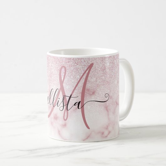 魅惑的なピンクの白いグリッター大理石グラデーシグラデーションョン コーヒーマグカップ (正面右)