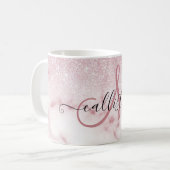 魅惑的なピンクの白いグリッター大理石グラデーシグラデーションョン コーヒーマグカップ (正面左)