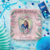 魅惑的なピンクグリッターおとぎ話フォト鏡 ペーパープレート (パーティー)