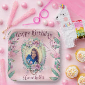 魅惑的なピンクグリッターおとぎ話フォト鏡 ペーパープレート (パーティー)