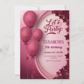 魅惑的なピンクグリッターバルーン&スター誕生日 招待状 (正面)