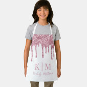 魅惑的なピンクグリッターモノグラムイニシャルオンホワイト エプロン (インサイチュ)