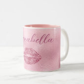 魅惑的なピンクグリッター唇 ツートーンマグカップ (正面右)