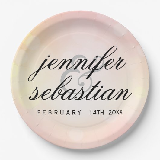 魅惑的なピンク《写真》ぼけ味ライトモノグラム結婚ズ ペーパープレート (正面)