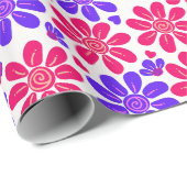 魅惑的なフローラハートピンクとブルー ラッピングペーパー (ロールコーナー)